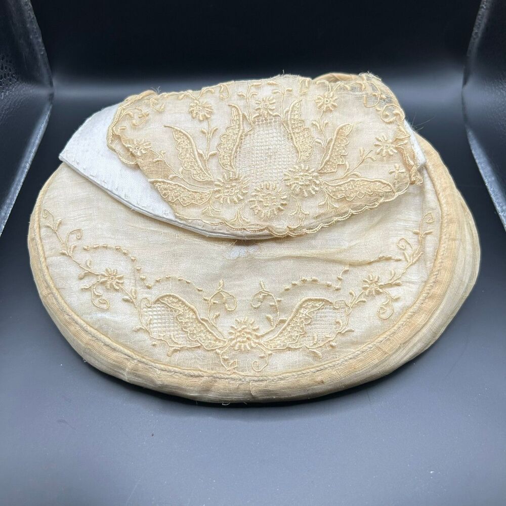 Vintage Ivory Organdy Embroidered Lingerie Boudoir Bag Floral 1920s-40s